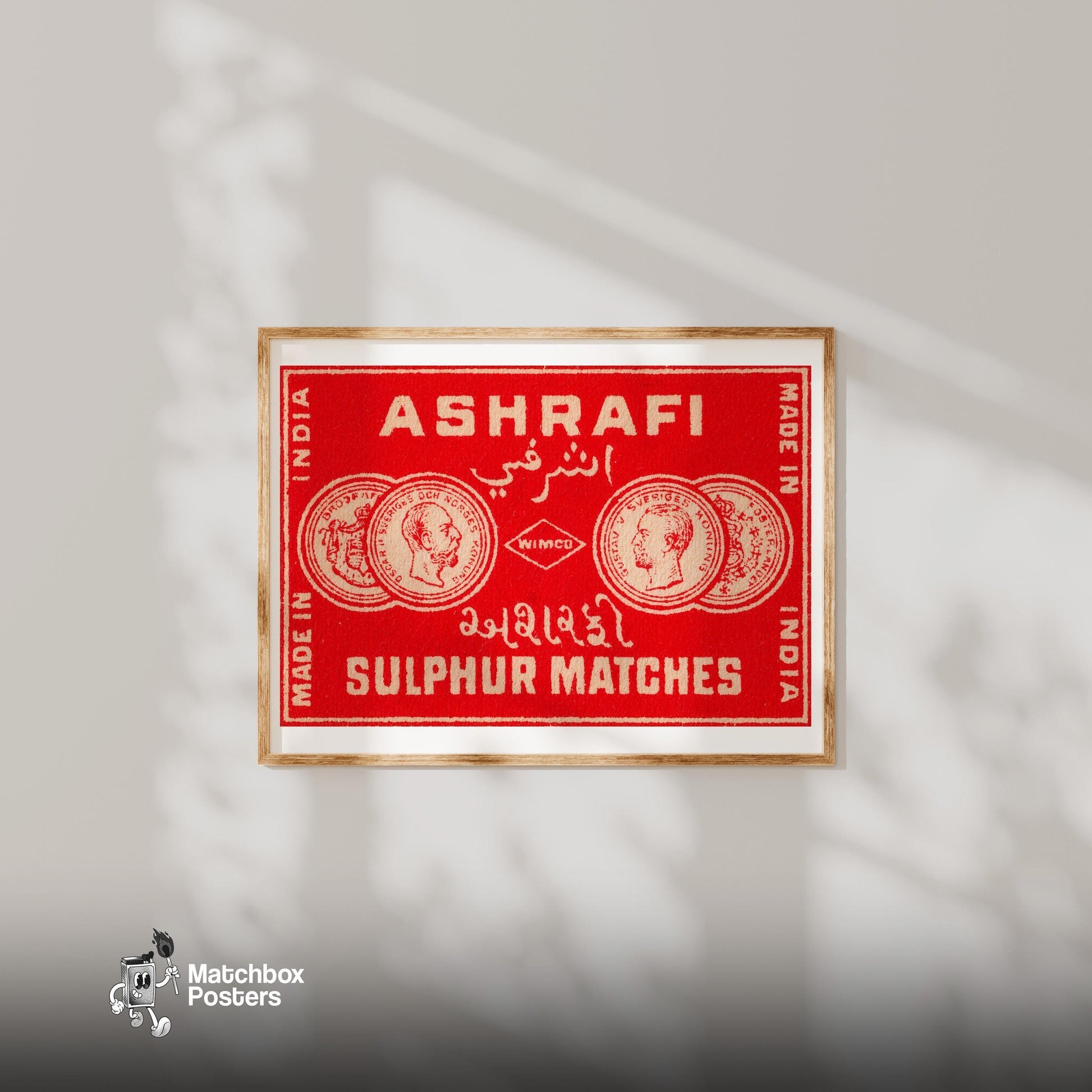 Matchbox Label India 1920s-30s Matchbox Label - vintage matchbox label print - bedroom mockup