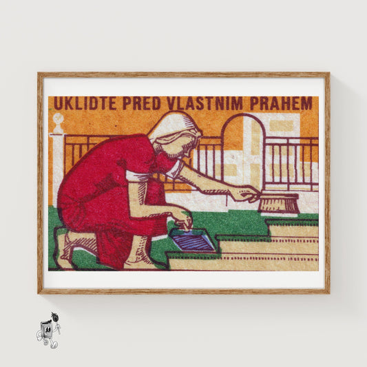 Clean Your Doorstep - vintage matchbox label print