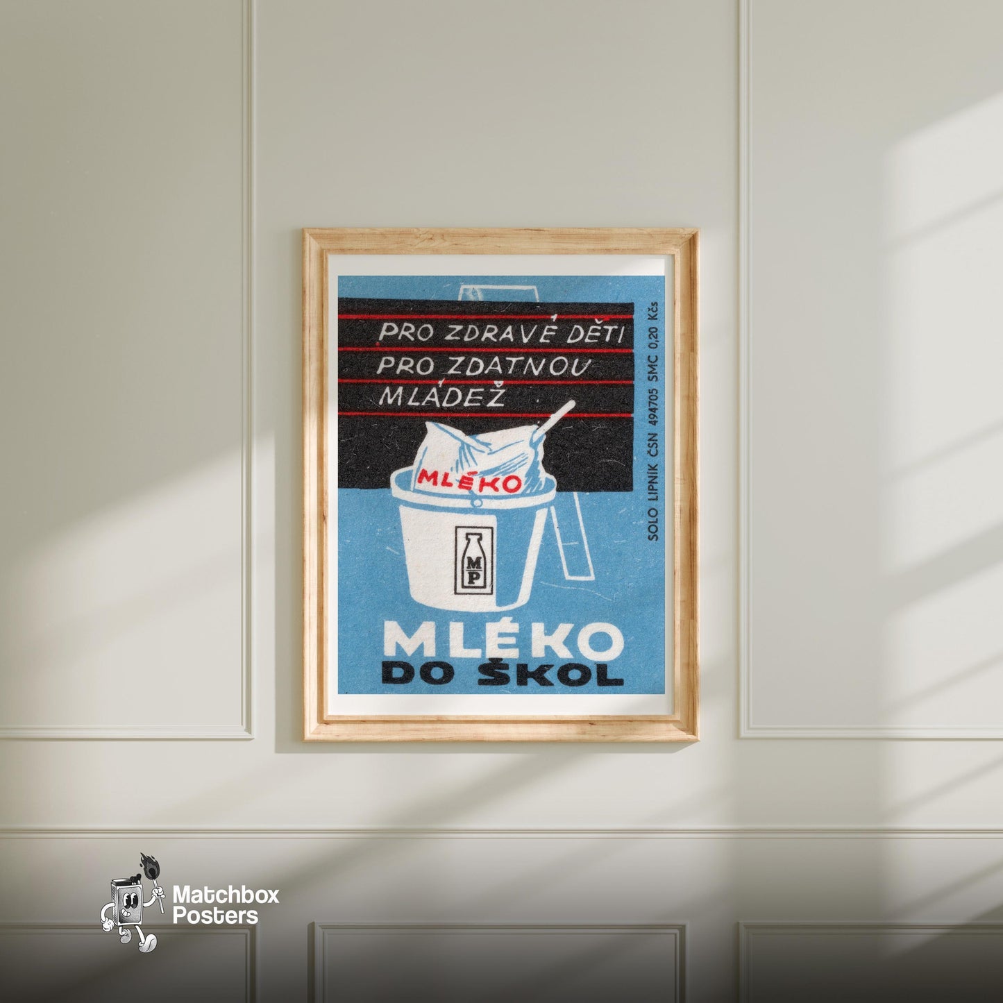Milk for Healthy Children - vintage matchbox label print - bedroom mockup