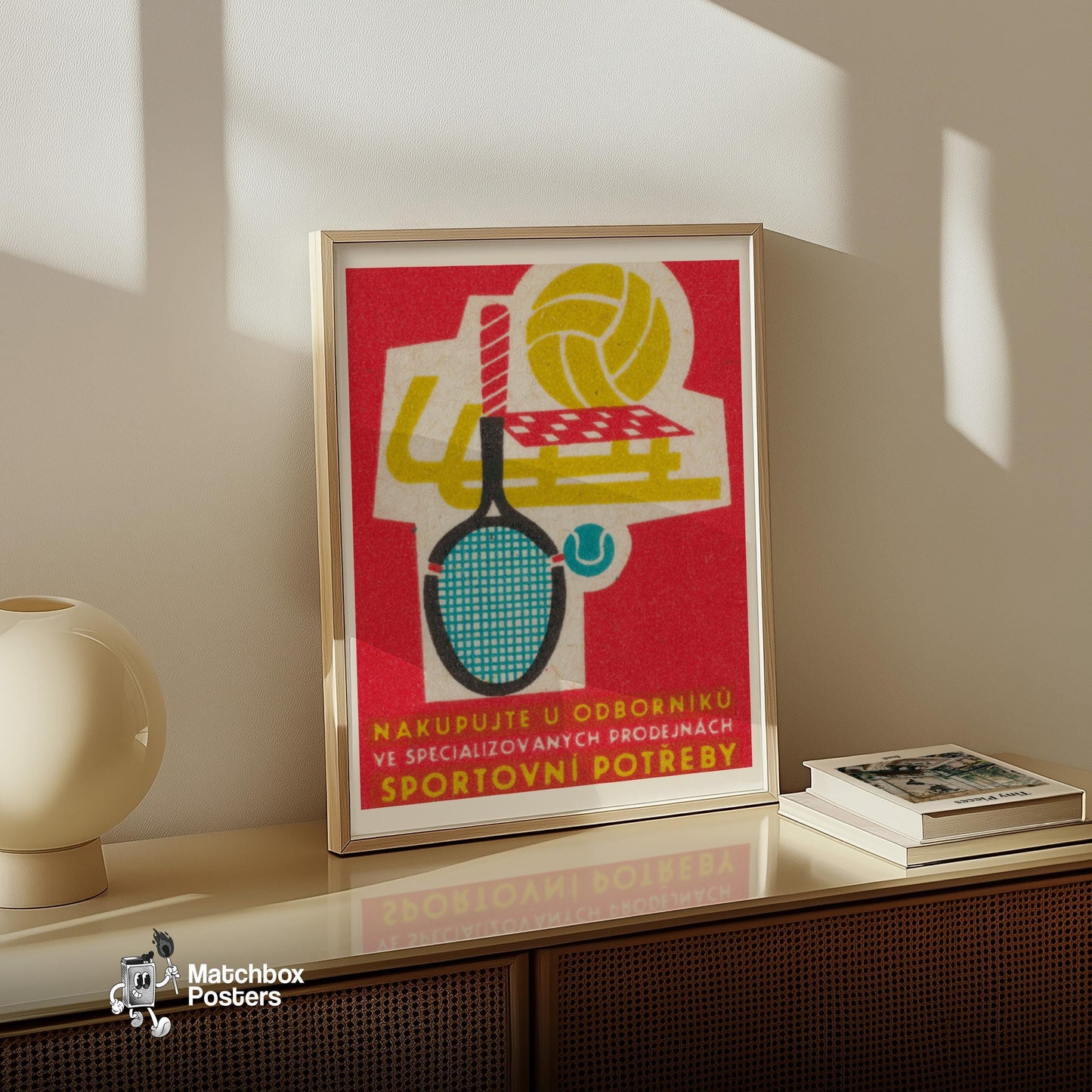 Sports Equipment Store - vintage matchbox label print - size comparison