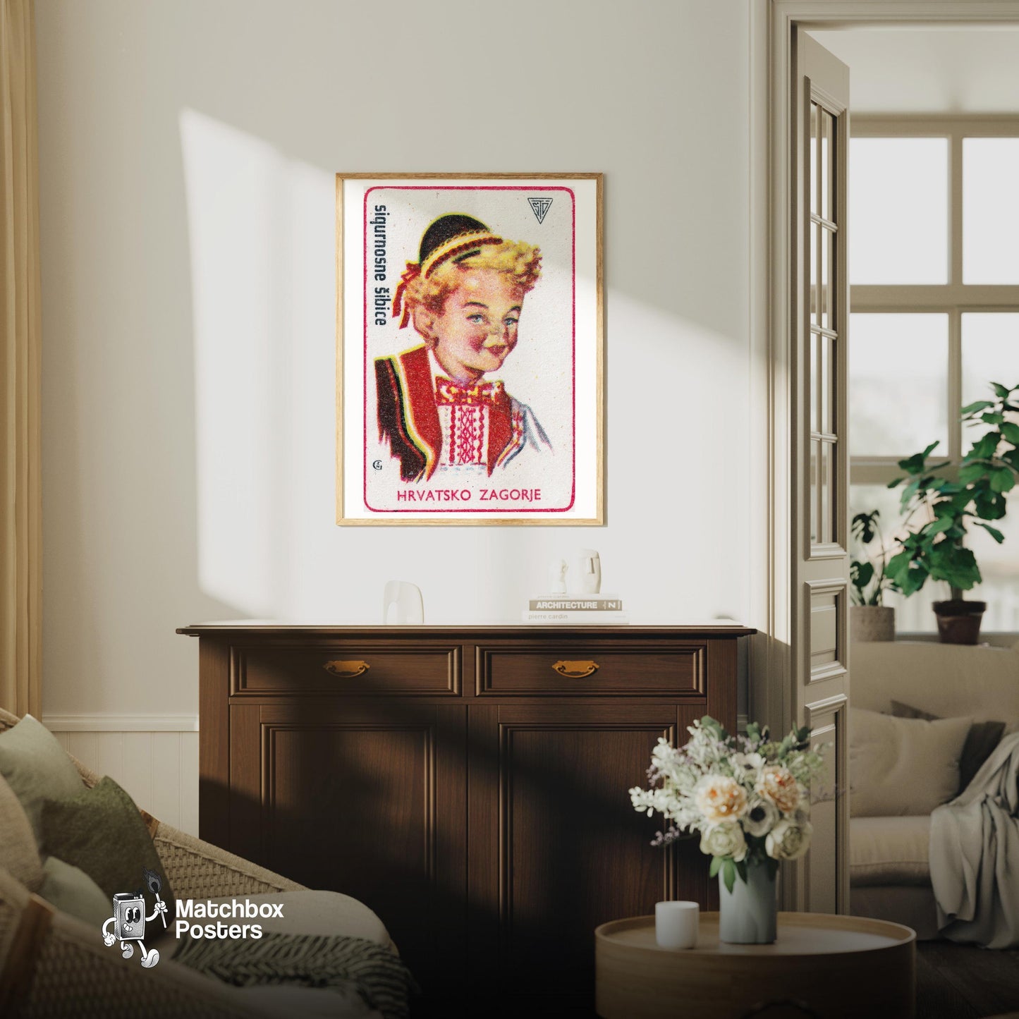 Croatian Boy - vintage matchbox label print - living room mockup