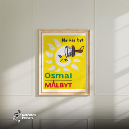 Smiling Sun - vintage matchbox label print - bedroom mockup