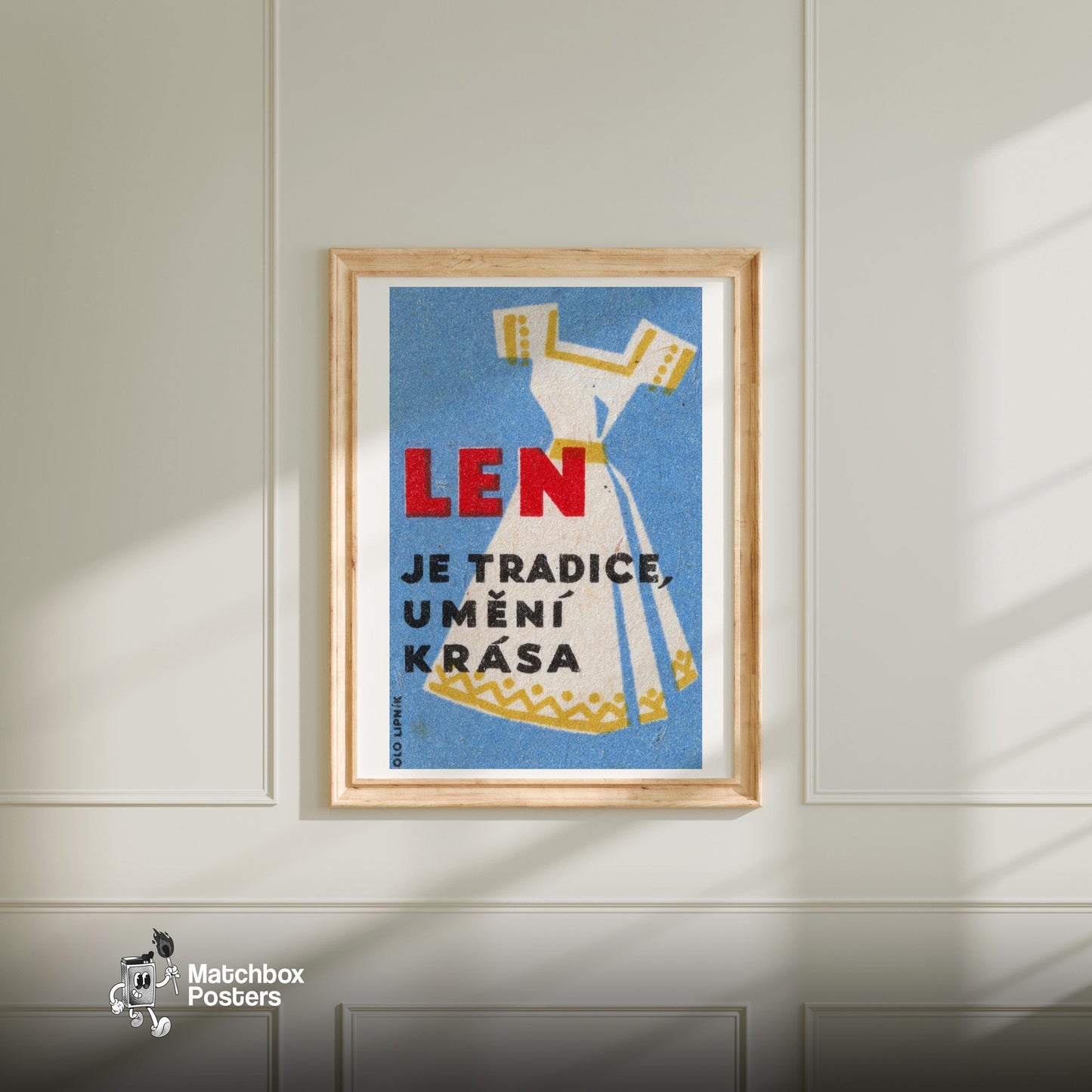 Traditional Dress Illustration - vintage matchbox label print - bedroom mockup