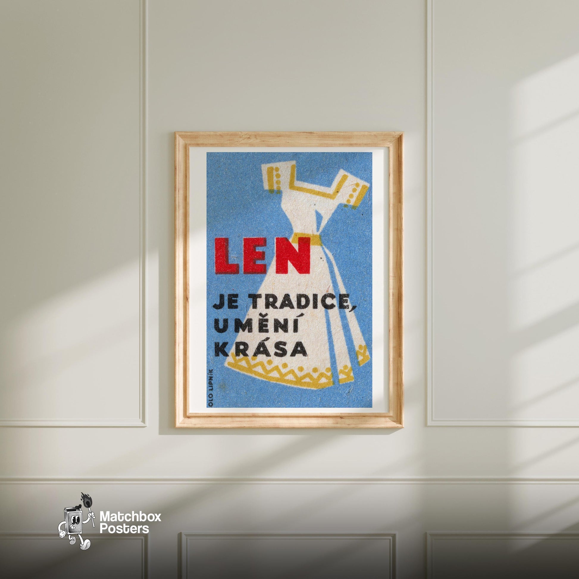 Traditional Dress Illustration - vintage matchbox label print - bedroom mockup