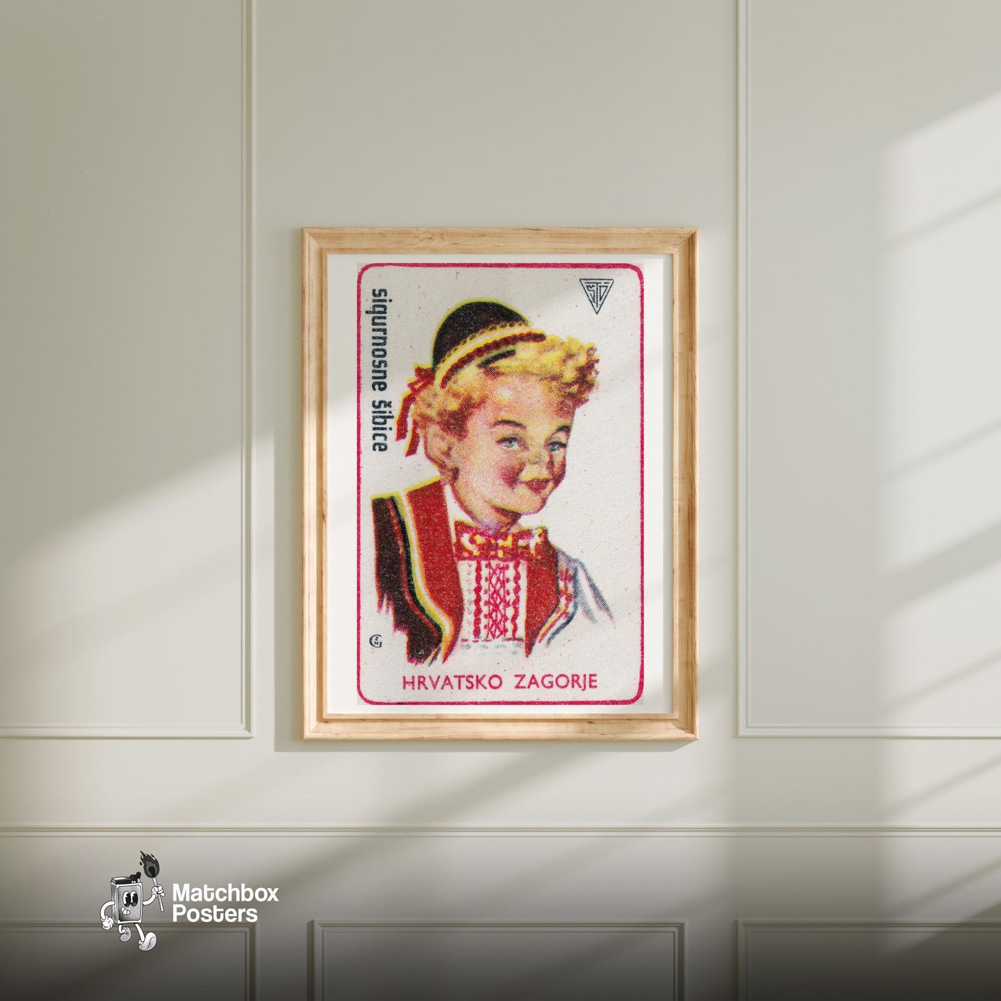 Croatian Boy - vintage matchbox label print - bedroom mockup