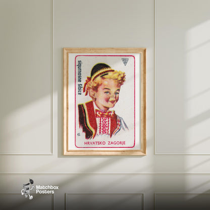 Croatian Boy - vintage matchbox label print - bedroom mockup