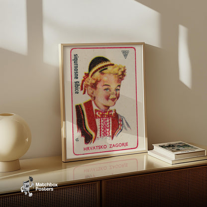 Croatian Boy - vintage matchbox label print - size comparison