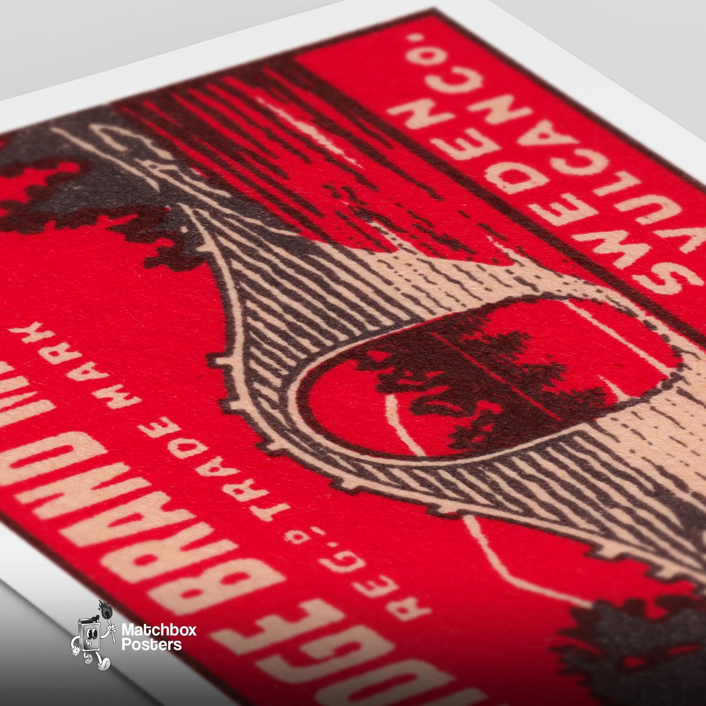 Arched Bridge - vintage matchbox label print - close-up detail