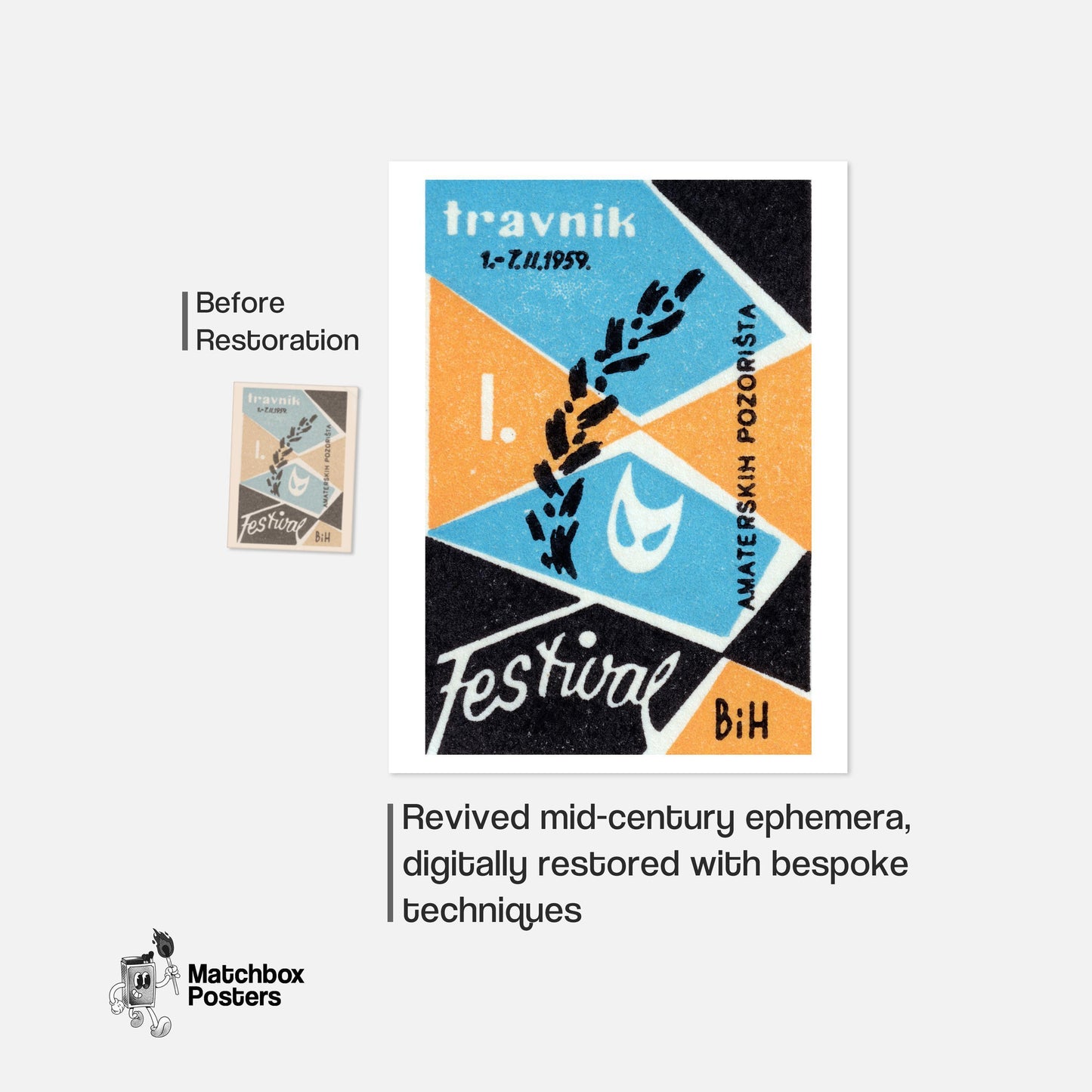 Theatre Festival - vintage matchbox label print - framed wall art preview