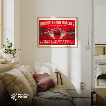 Arched Bridge - vintage matchbox label print - living room mockup