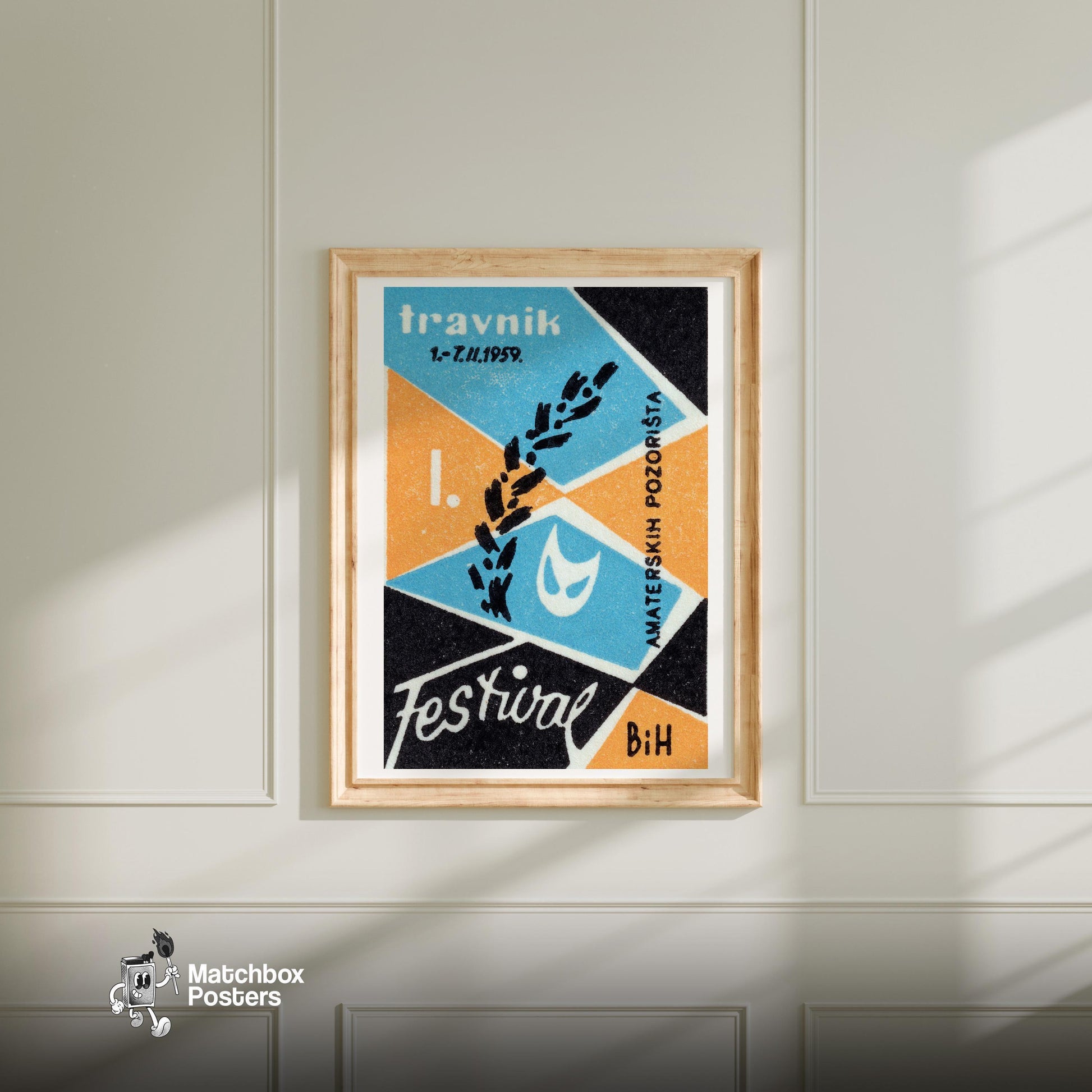 Theatre Festival - vintage matchbox label print - bedroom mockup