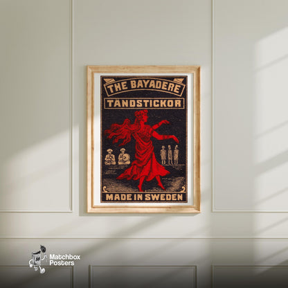 Red-Clad Dancer - vintage matchbox label print - bedroom mockup