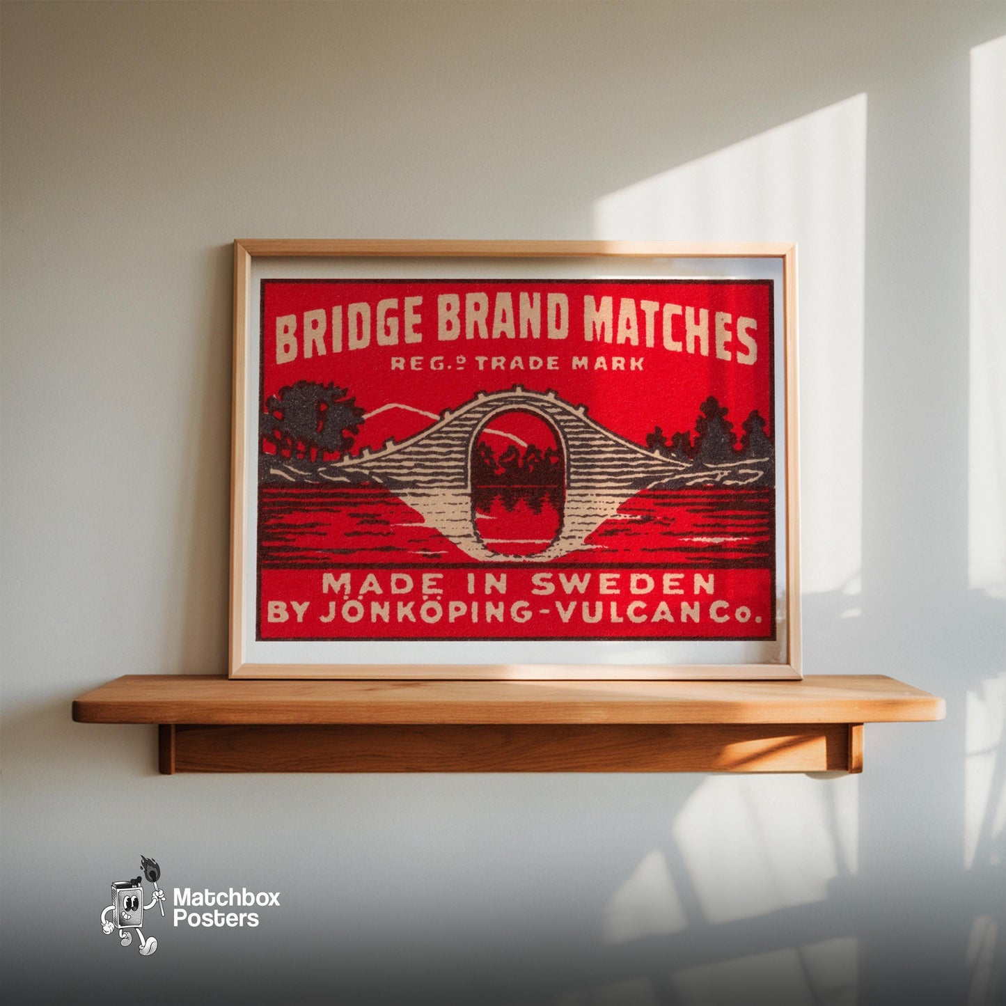 Arched Bridge - vintage matchbox label print - size comparison