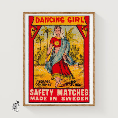 Dancing Girl - vintage matchbox label print