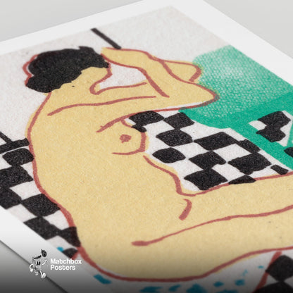 Seated Woman - vintage matchbox label print - close-up detail