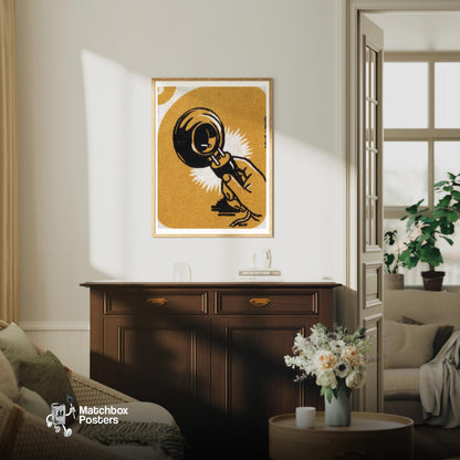Broken Power Plug - vintage matchbox label print - living room mockup