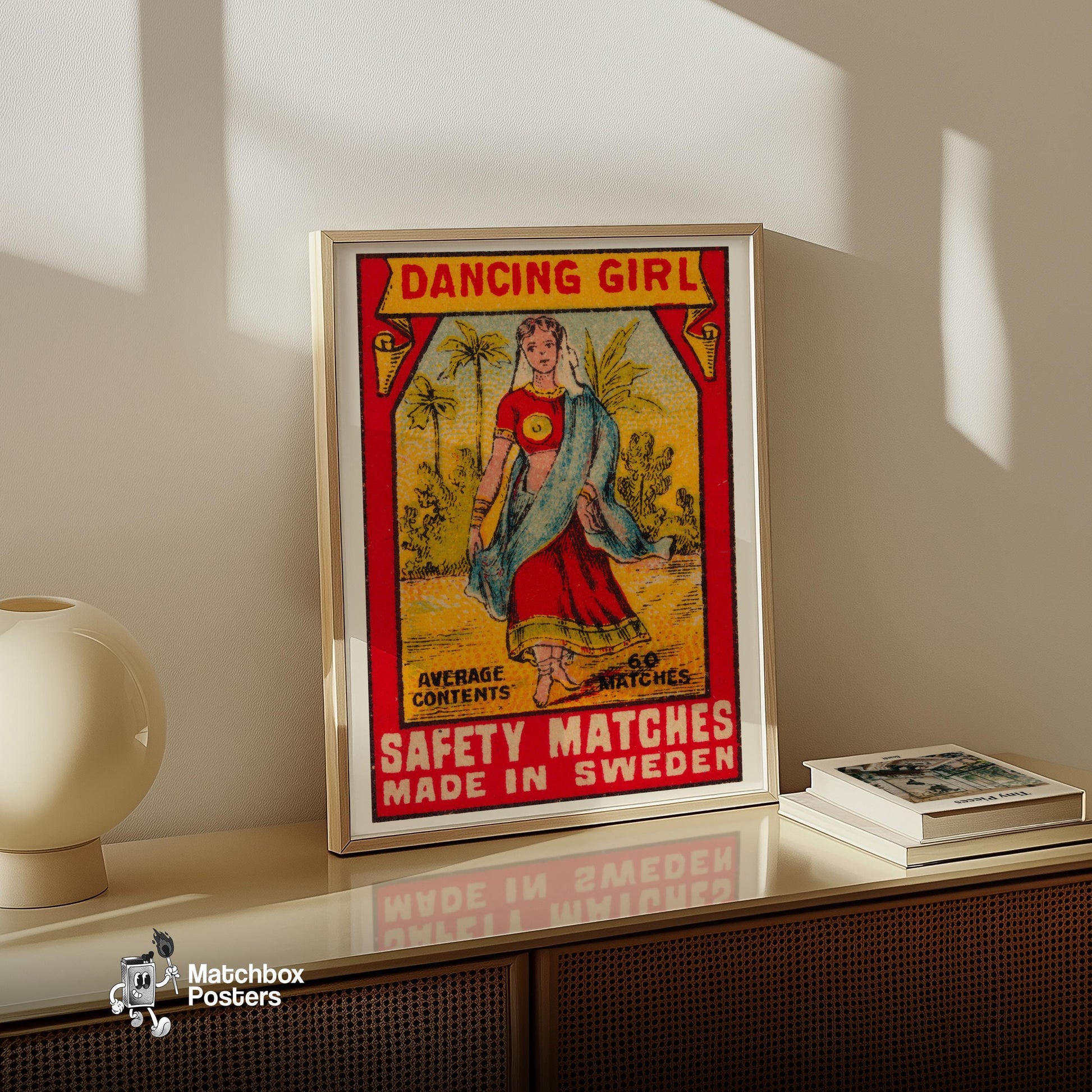 Dancing Girl - vintage matchbox label print - size comparison
