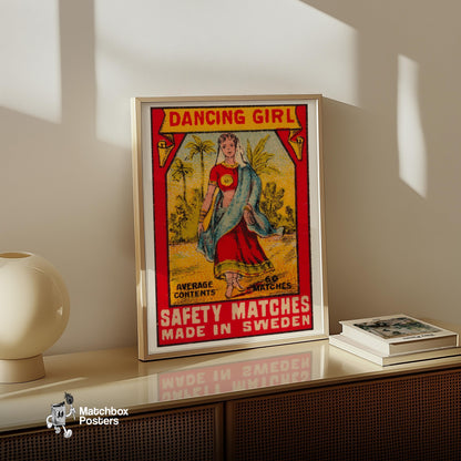 Dancing Girl - vintage matchbox label print - size comparison
