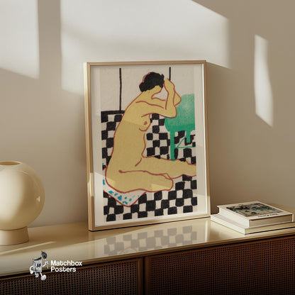 Seated Woman - vintage matchbox label print - size comparison