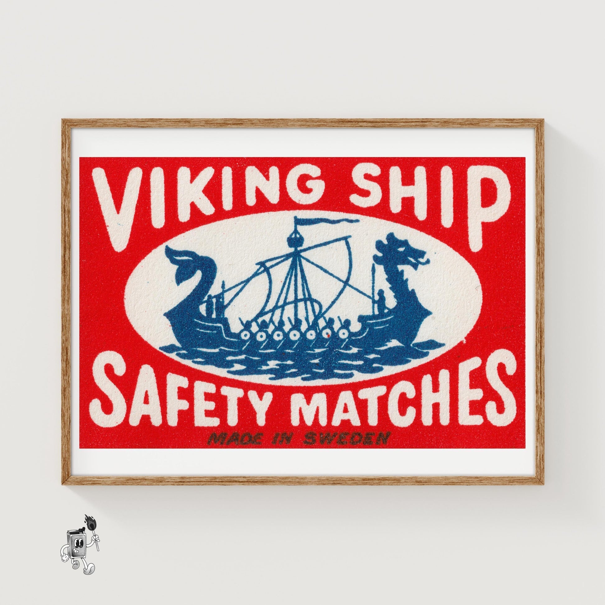 Viking Ship - vintage matchbox label print