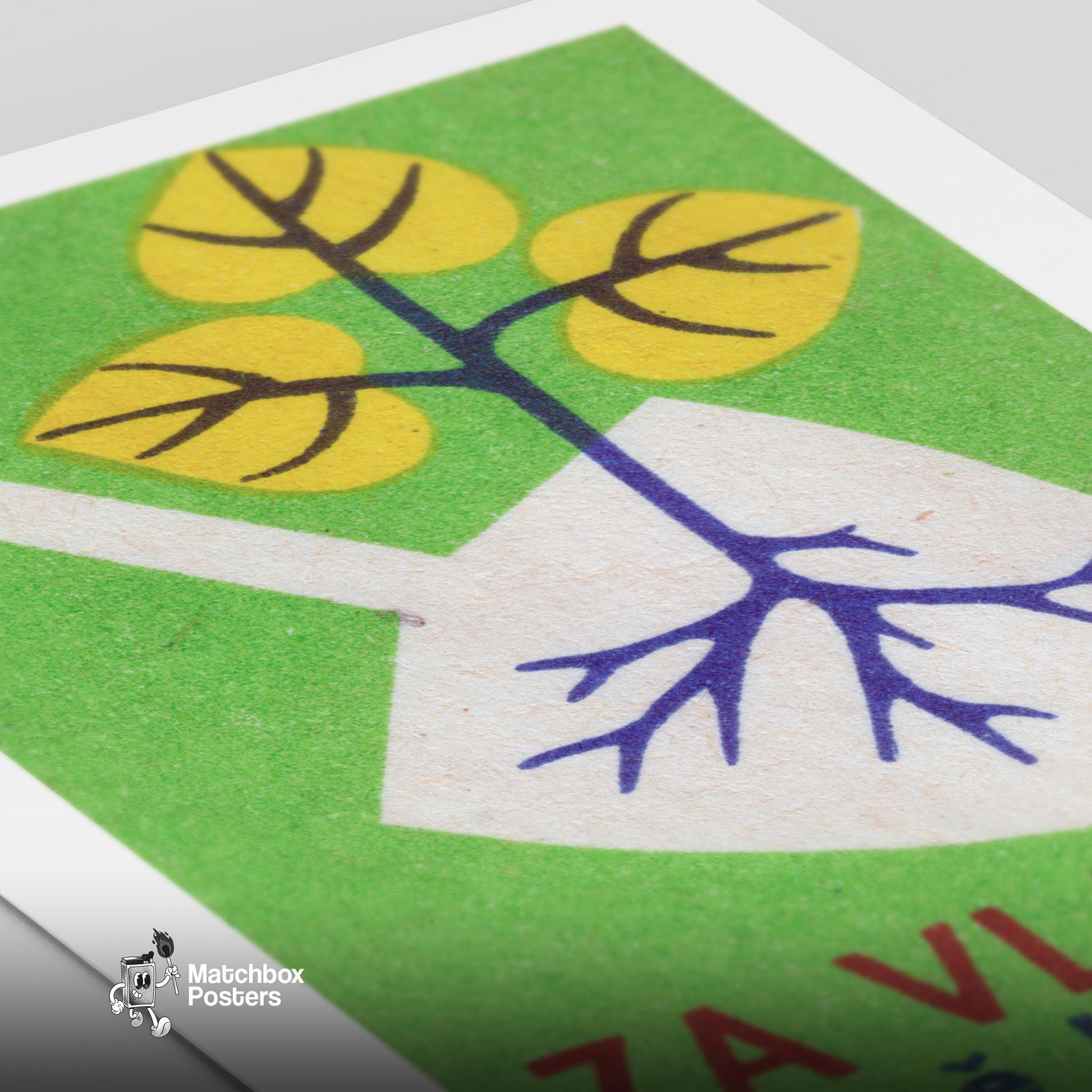 Tree Saplings - vintage matchbox label print - close-up detail