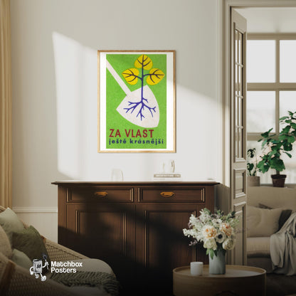 Tree Saplings - vintage matchbox label print - living room mockup