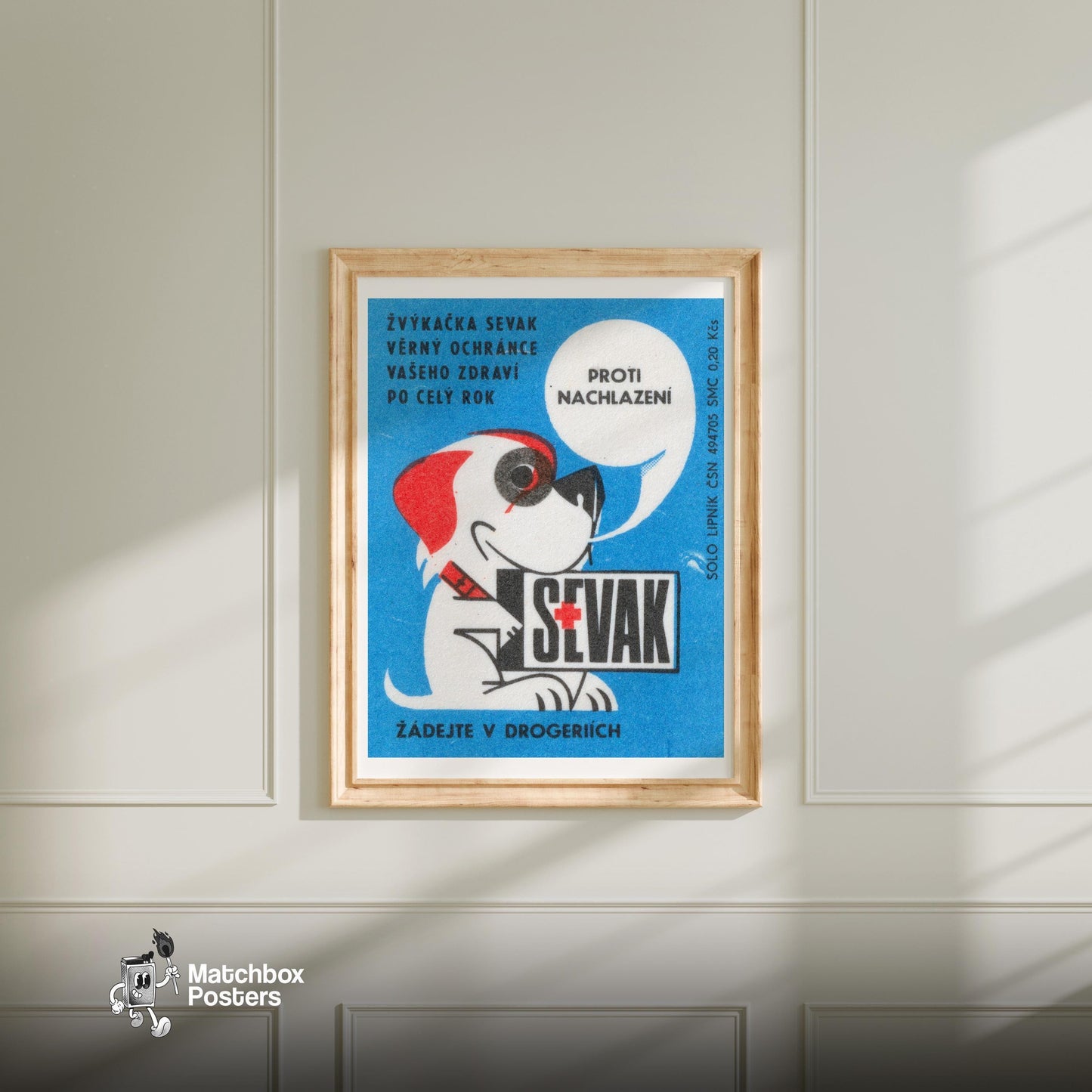 Talking Dog - vintage matchbox label print - bedroom mockup