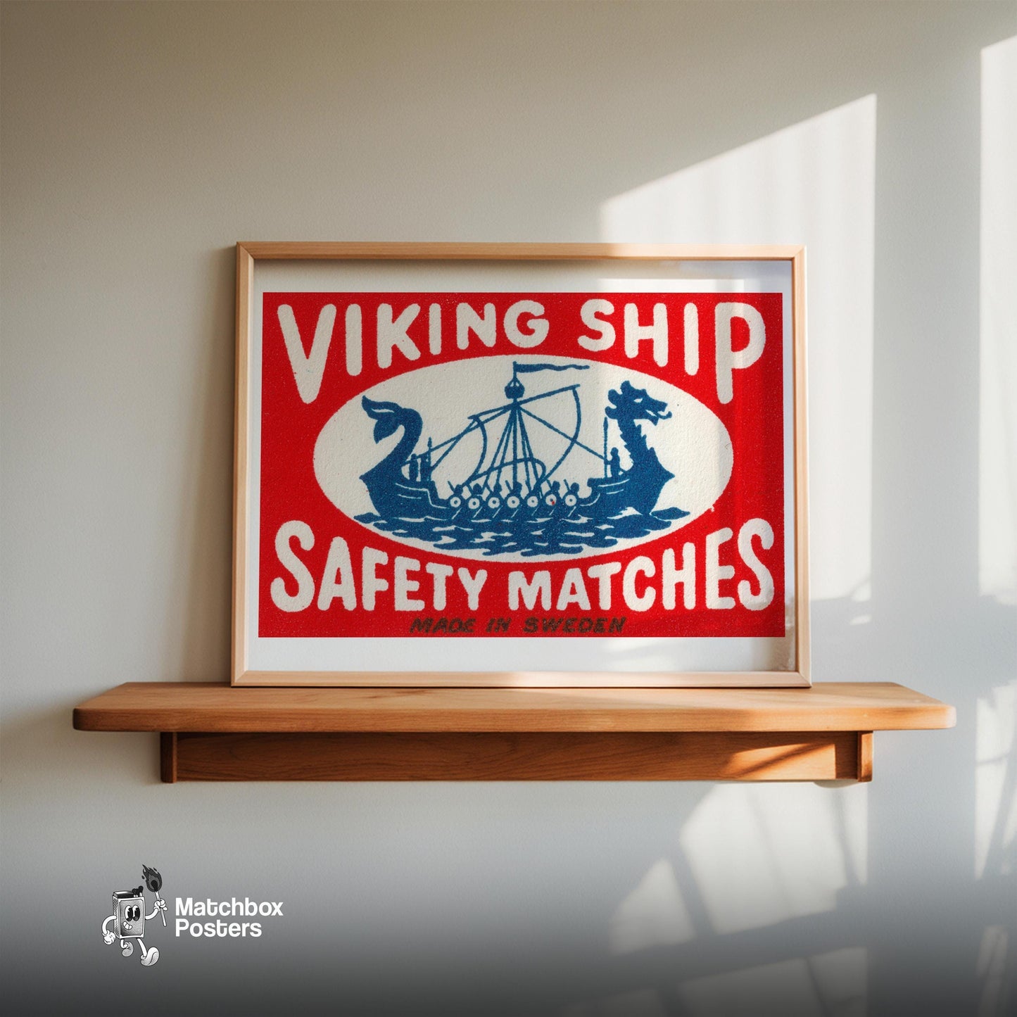 Viking Ship - vintage matchbox label print - size comparison