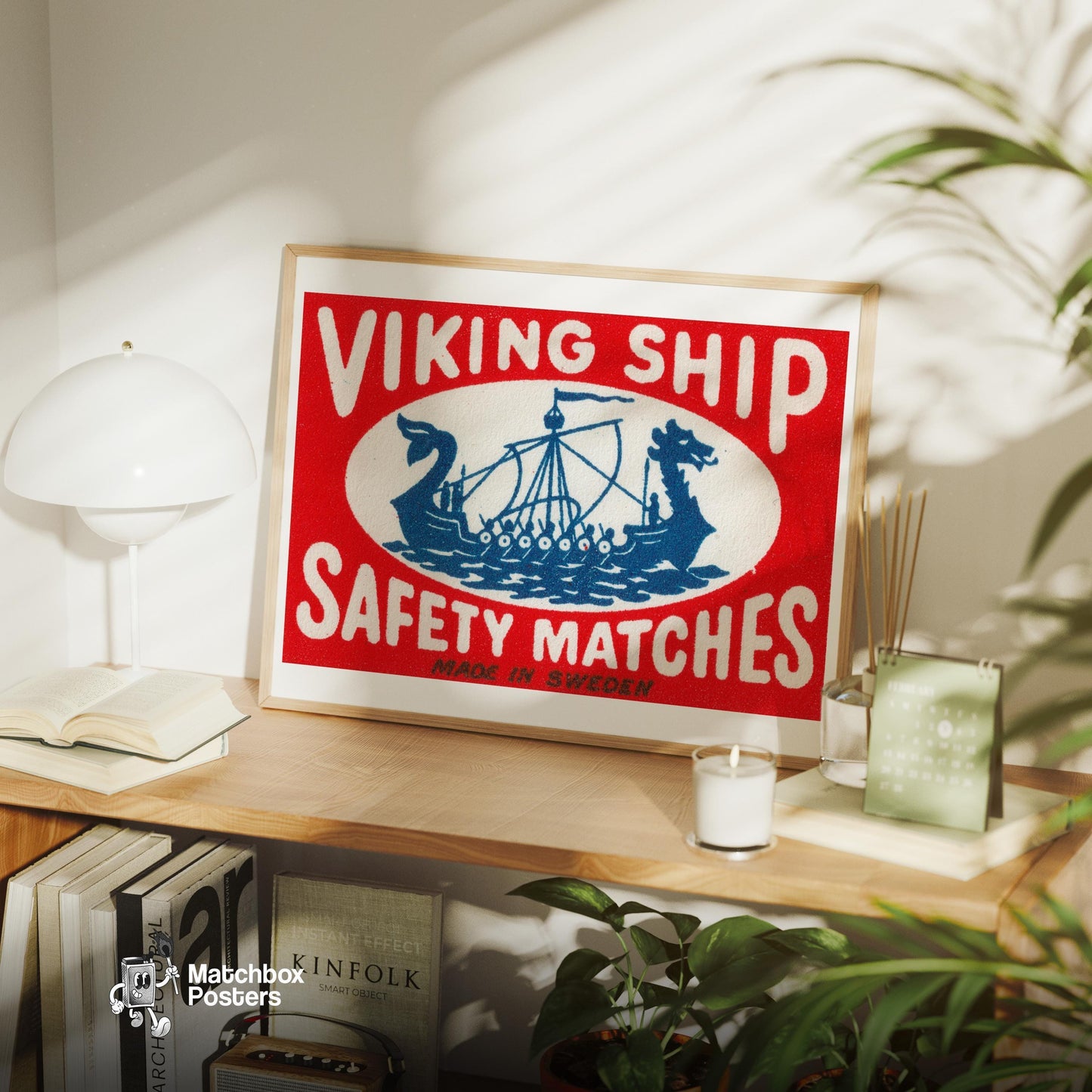 Viking Ship - vintage matchbox label print - office wall