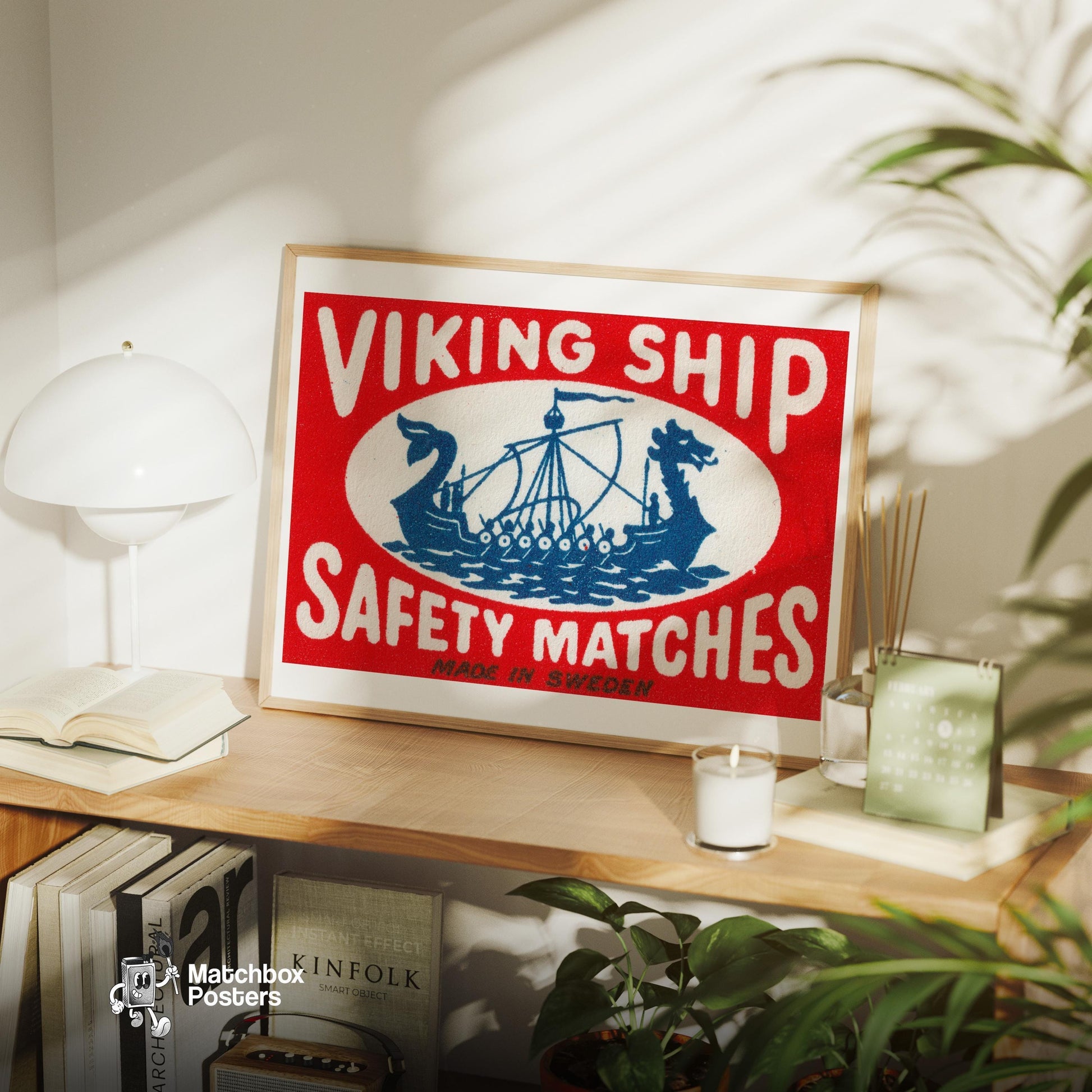 Viking Ship - vintage matchbox label print - office wall