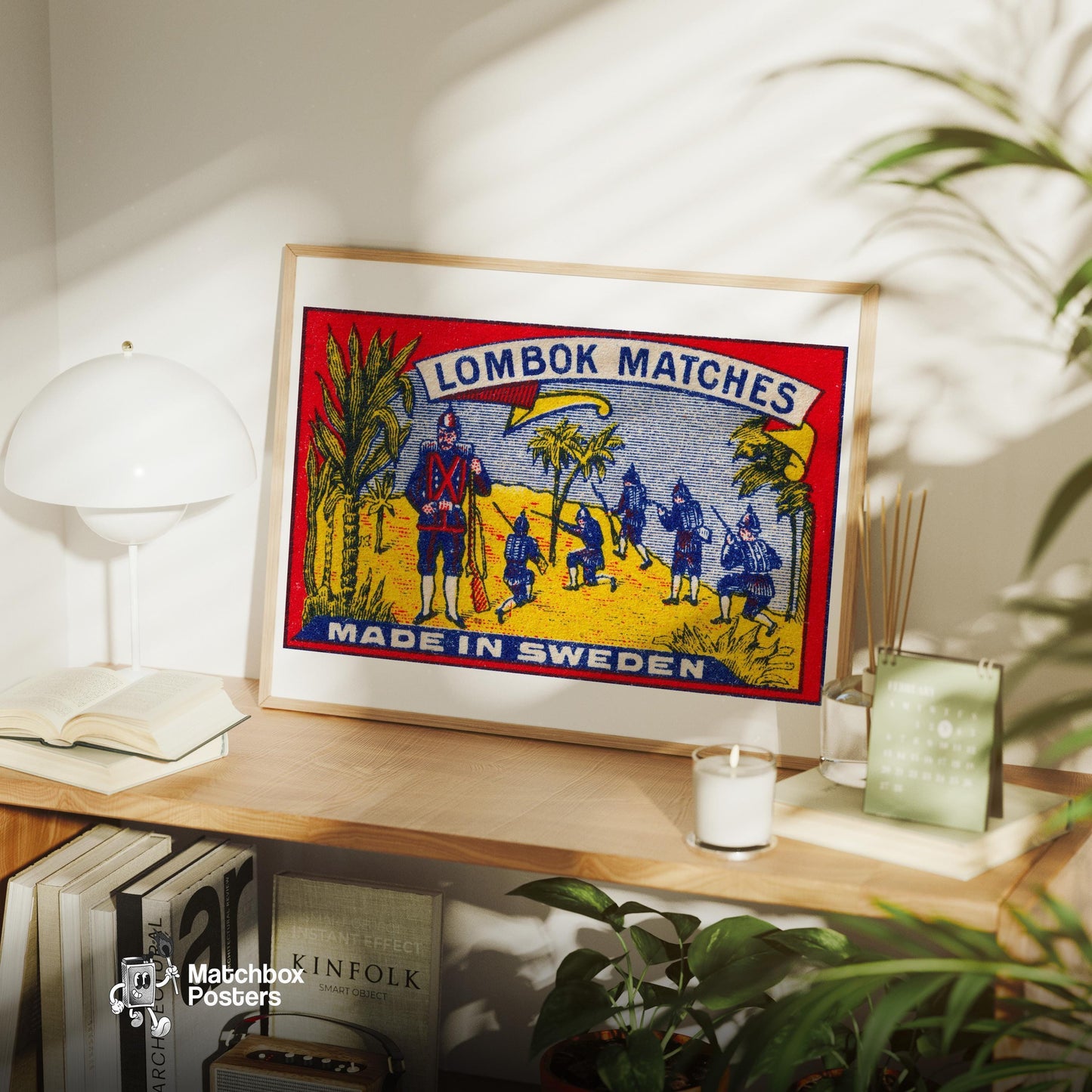 Soldiers in Tropical Setting - vintage matchbox label print - office wall