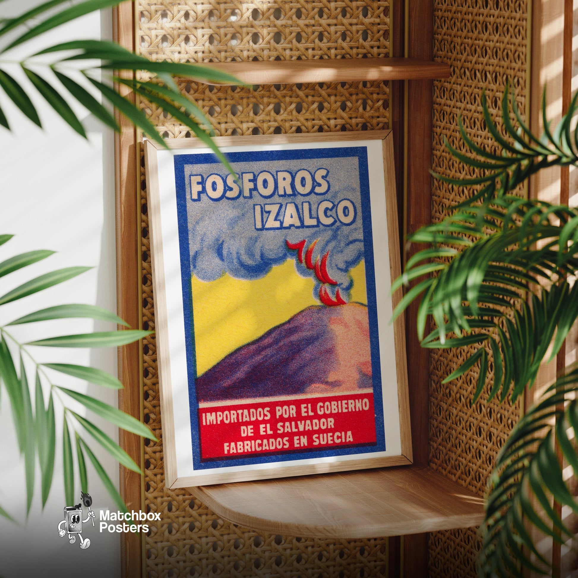 Erupting Volcano - vintage matchbox label print - office wall