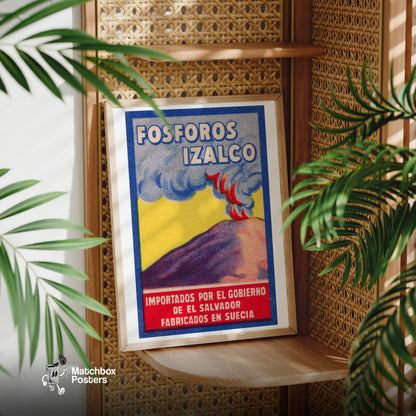 Erupting Volcano - vintage matchbox label print - office wall