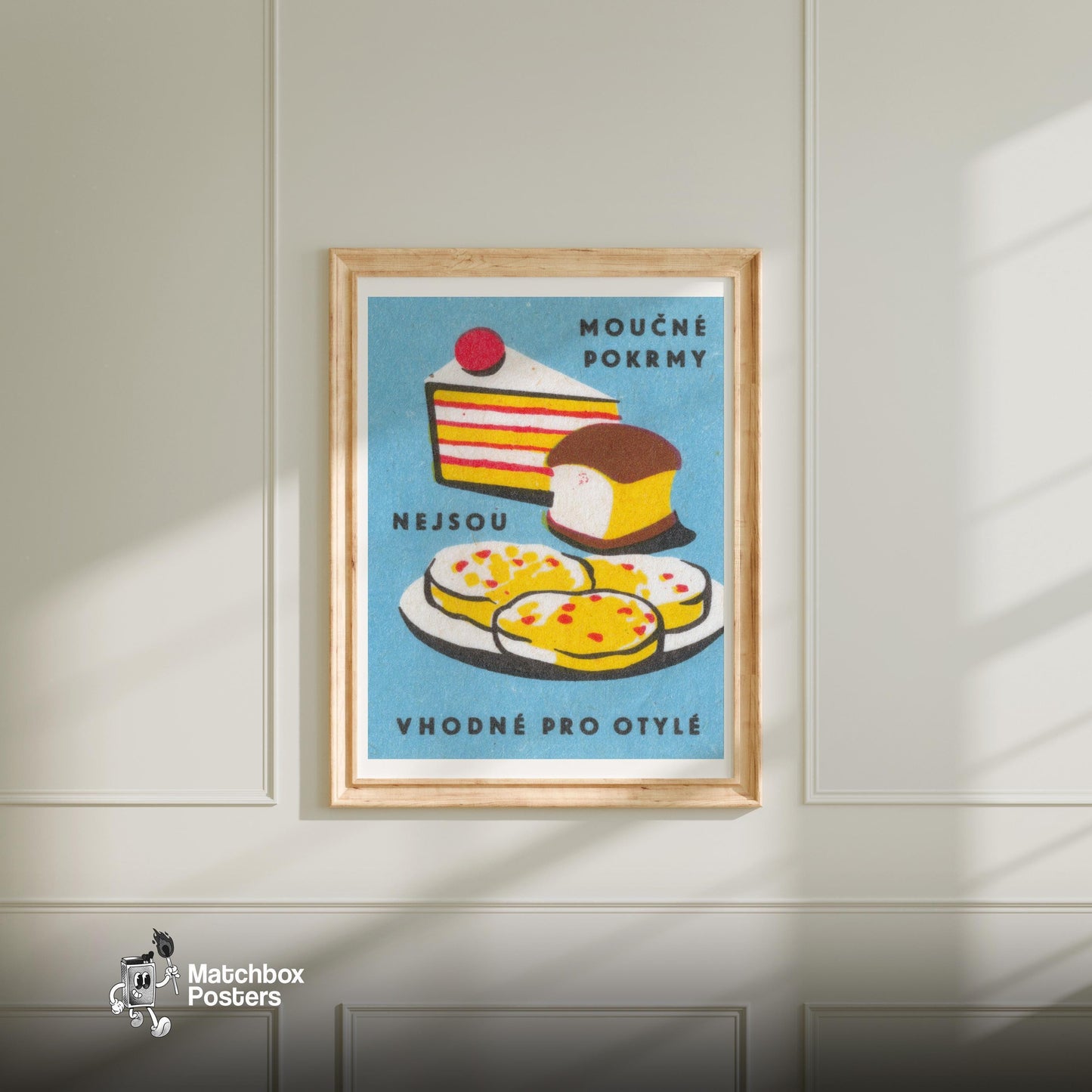 Czech Sweets - vintage matchbox label print - bedroom mockup