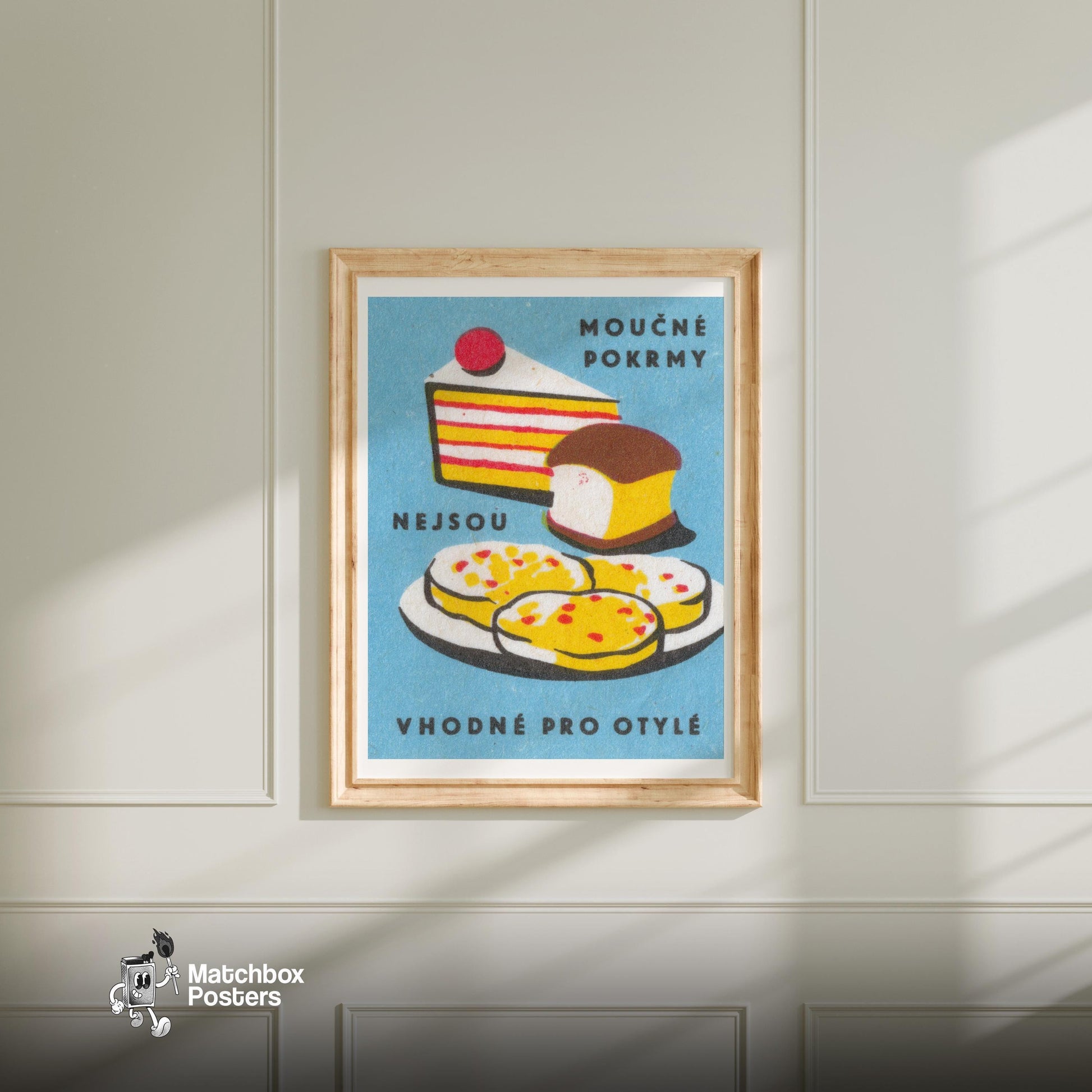 Czech Sweets - vintage matchbox label print - bedroom mockup