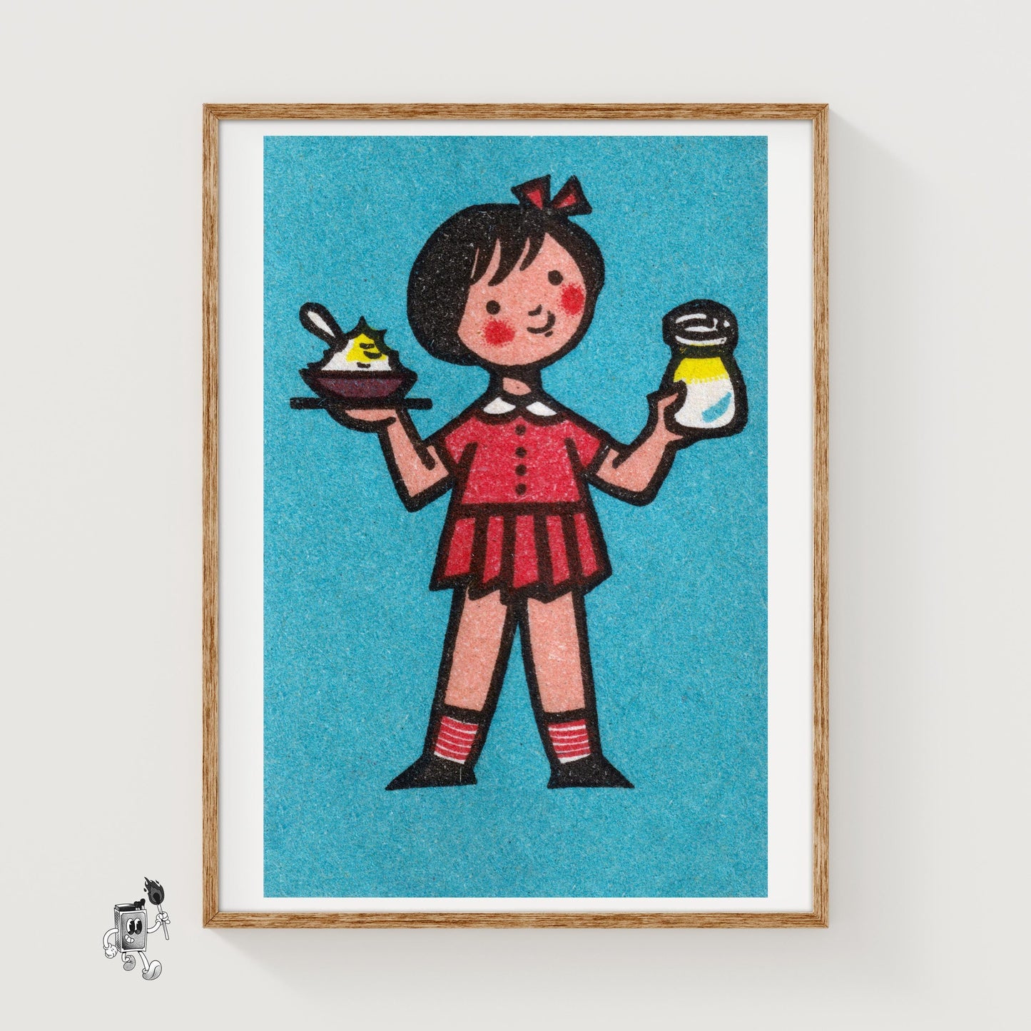 Girl Holding Food - vintage matchbox label print