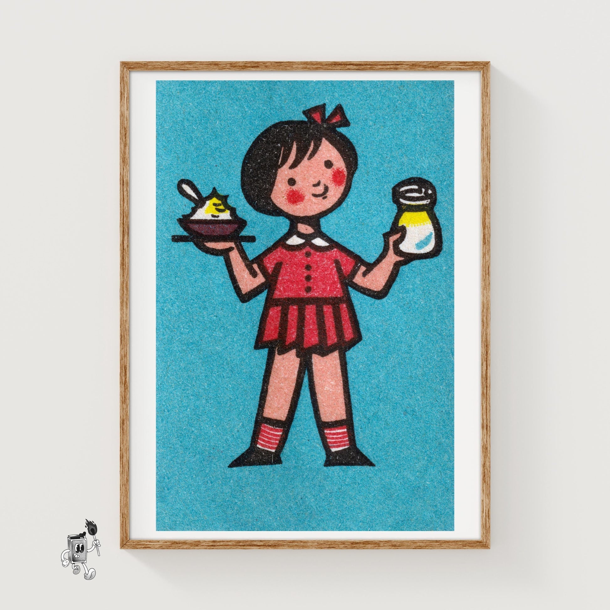Girl Holding Food - vintage matchbox label print