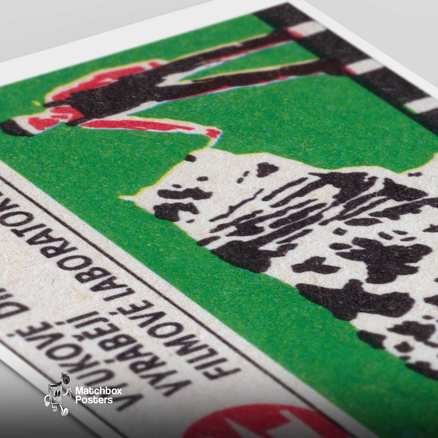Black Czechoslovakia 1960s-70s - vintage matchbox label print - close-up detail