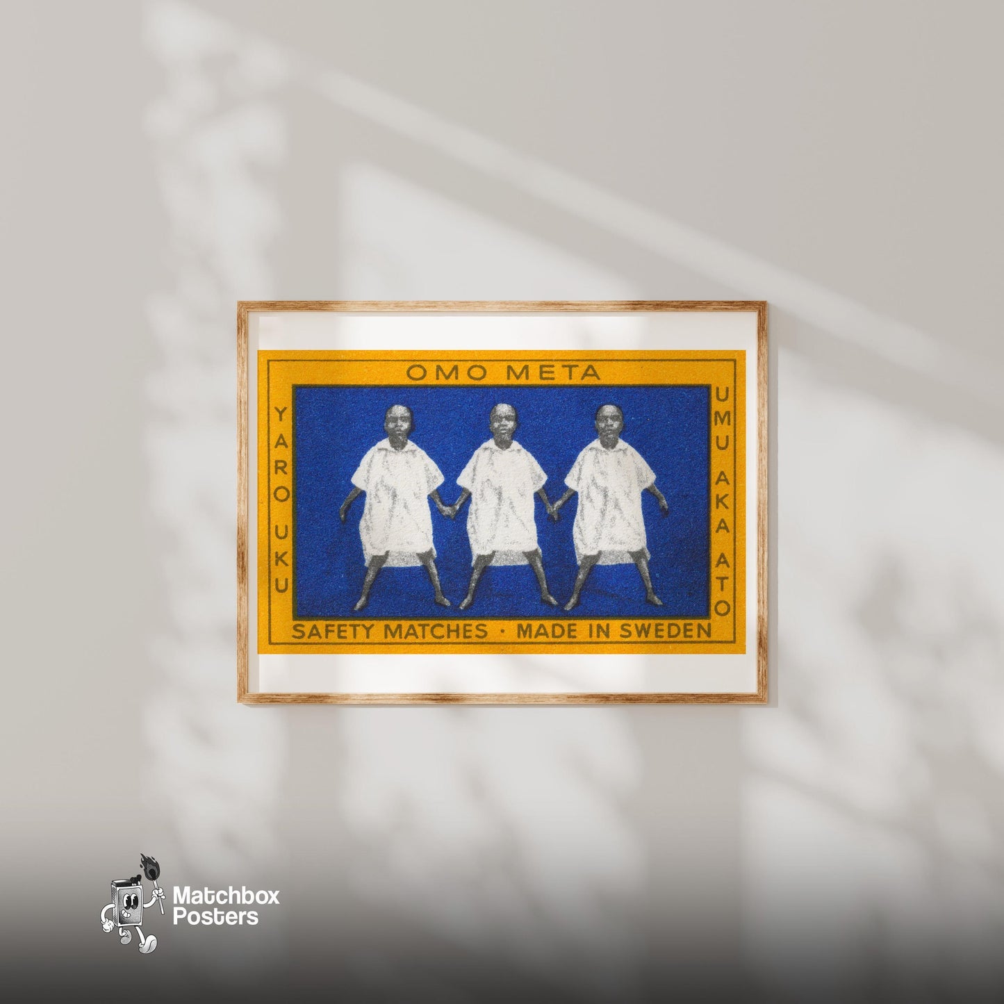 Children Holding Hands - vintage matchbox label print - bedroom mockup