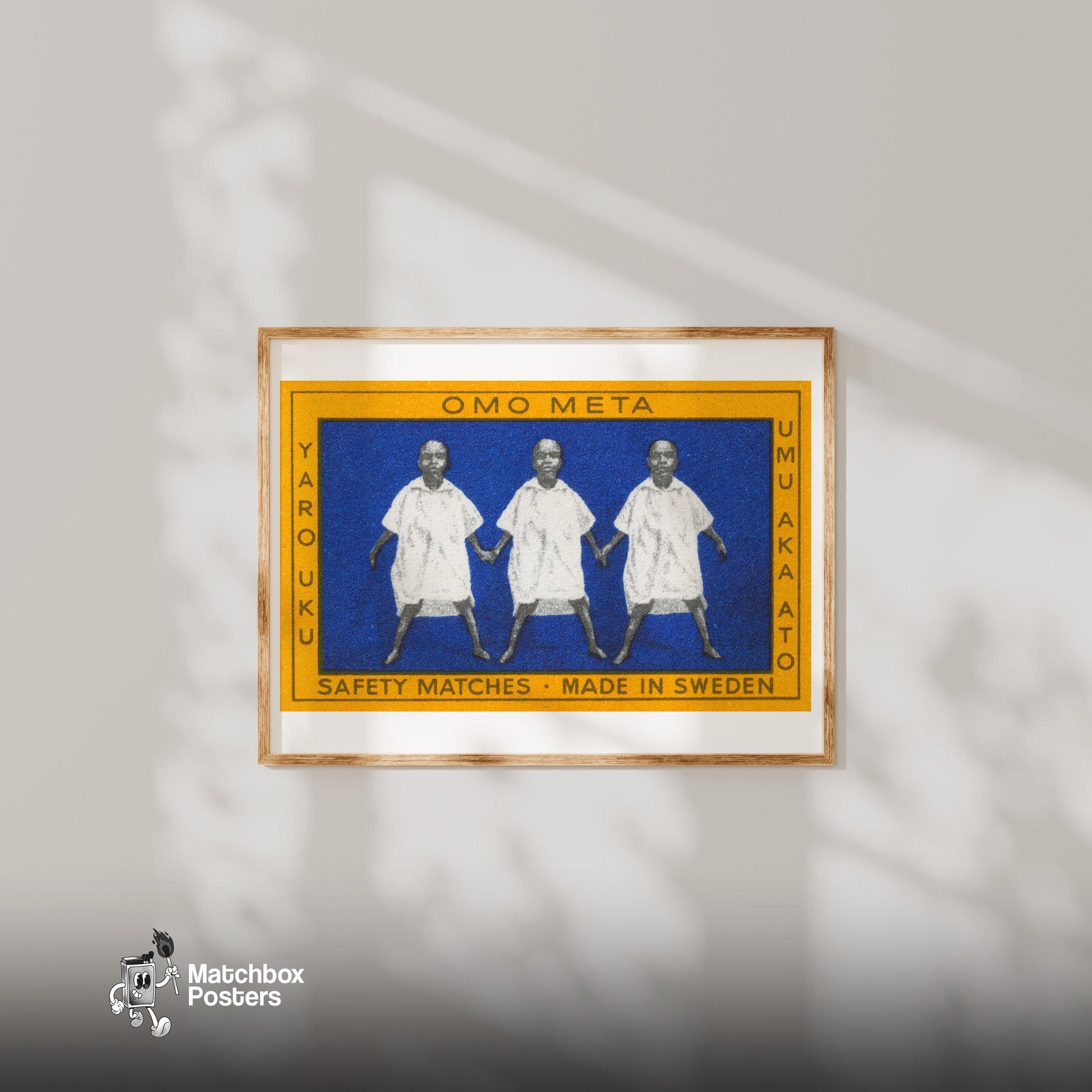 Children Holding Hands - vintage matchbox label print - bedroom mockup