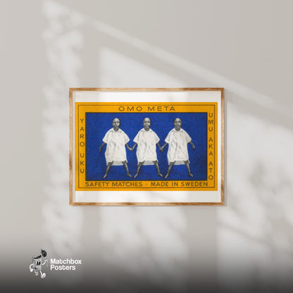 Children Holding Hands - vintage matchbox label print - bedroom mockup