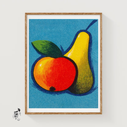 Illustration Of A Pear 1960s-70s Fruit Label - vintage matchbox label print