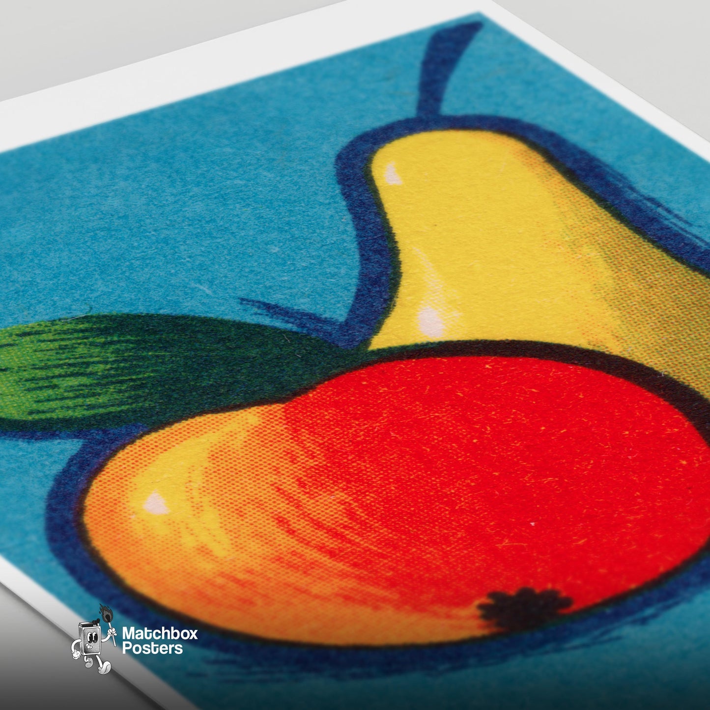 Illustration Of A Pear 1960s-70s Fruit Label - vintage matchbox label print - close-up detail
