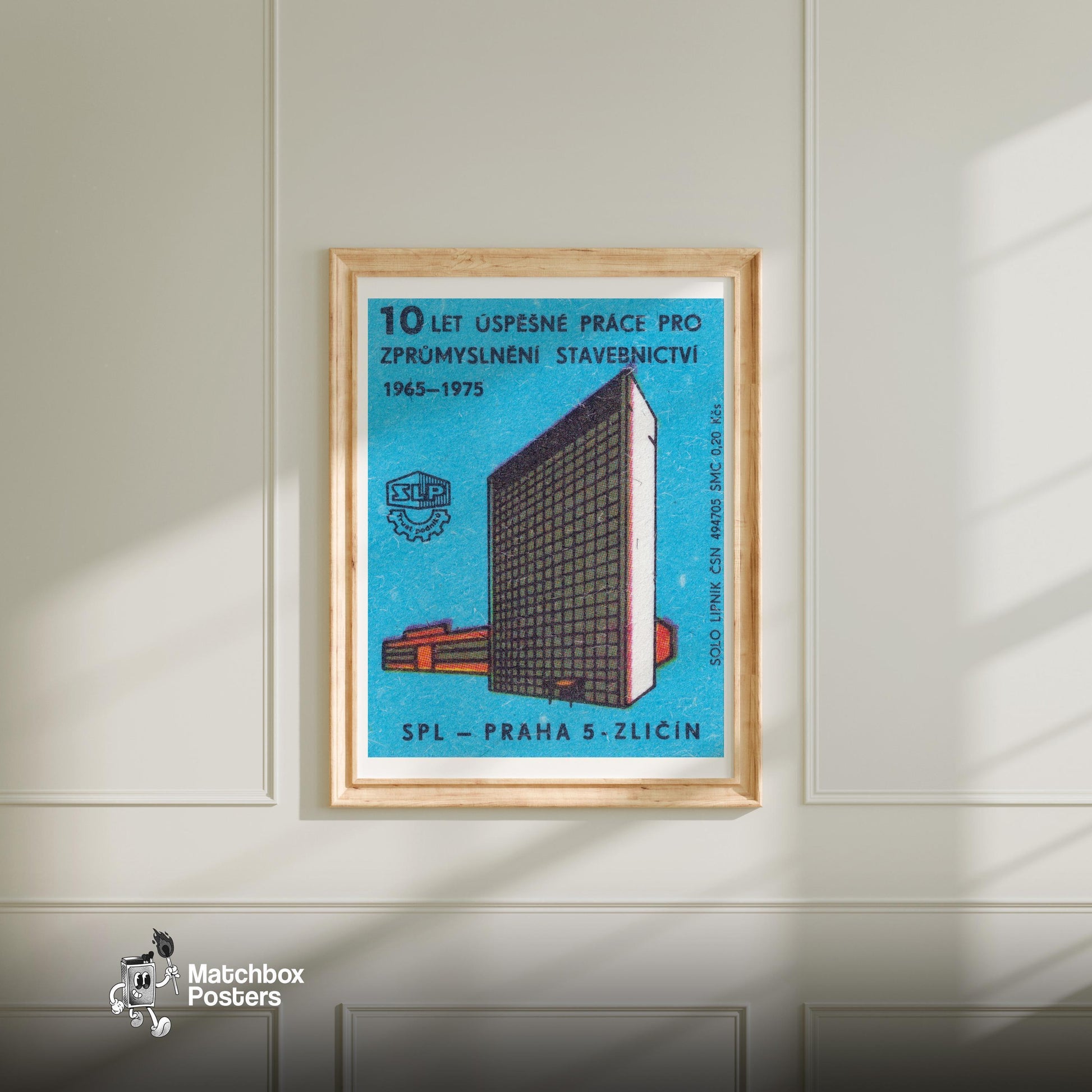 10 Years of The Construction Industry - vintage matchbox label print - bedroom mockup