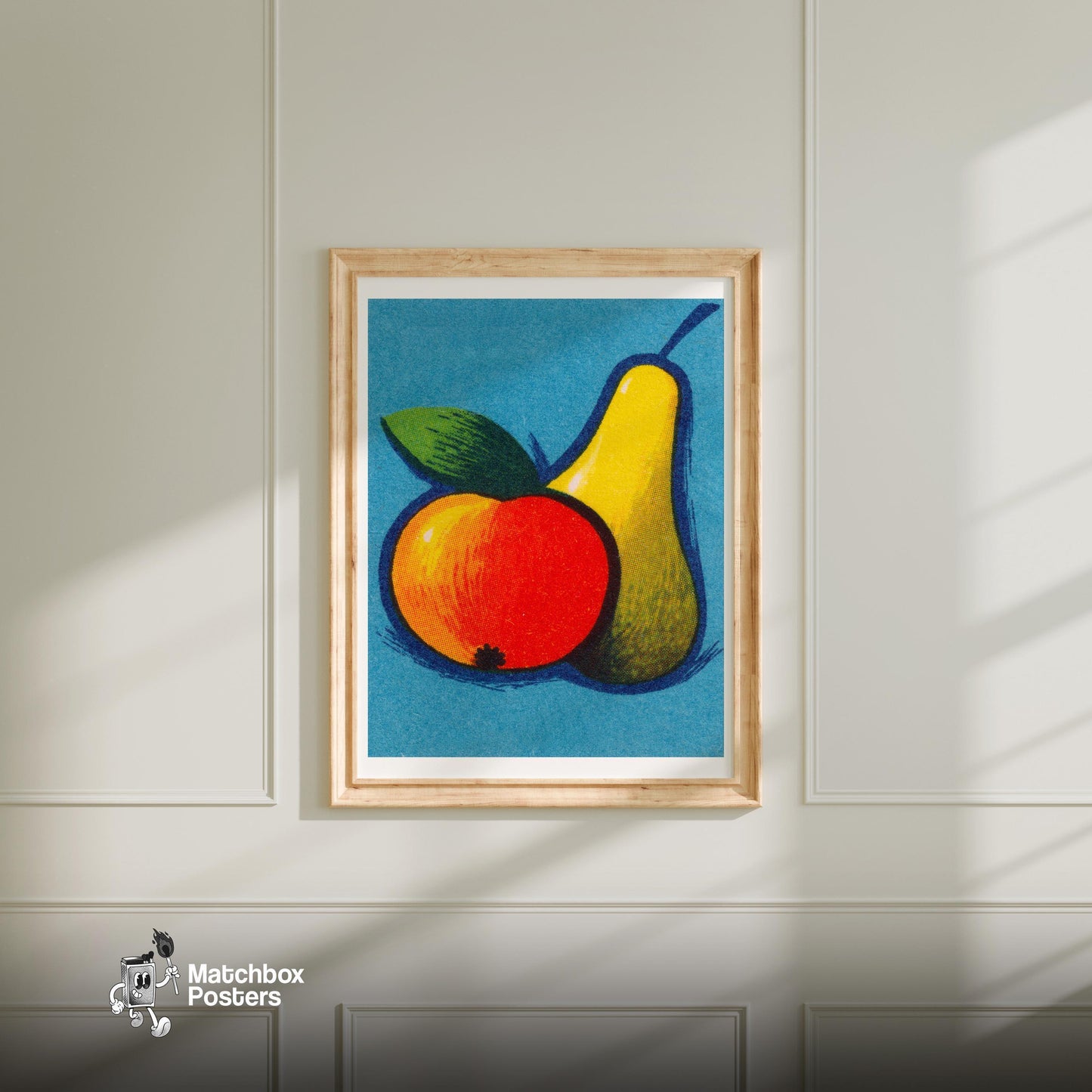 Illustration Of A Pear 1960s-70s Fruit Label - vintage matchbox label print - bedroom mockup