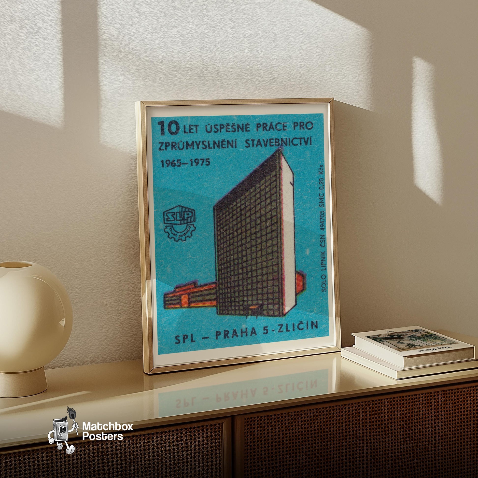 10 Years of The Construction Industry - vintage matchbox label print - size comparison