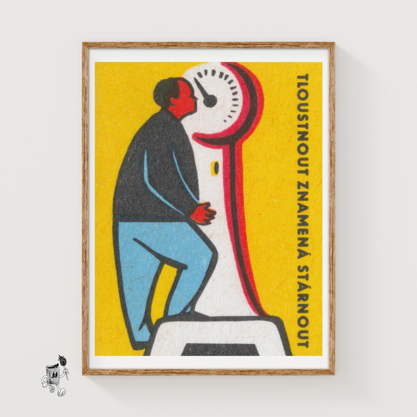 Man on Scale - vintage matchbox label print