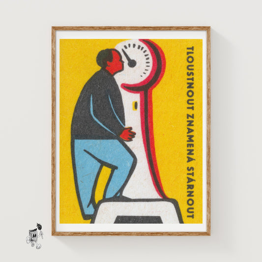 Man on Scale - vintage matchbox label print