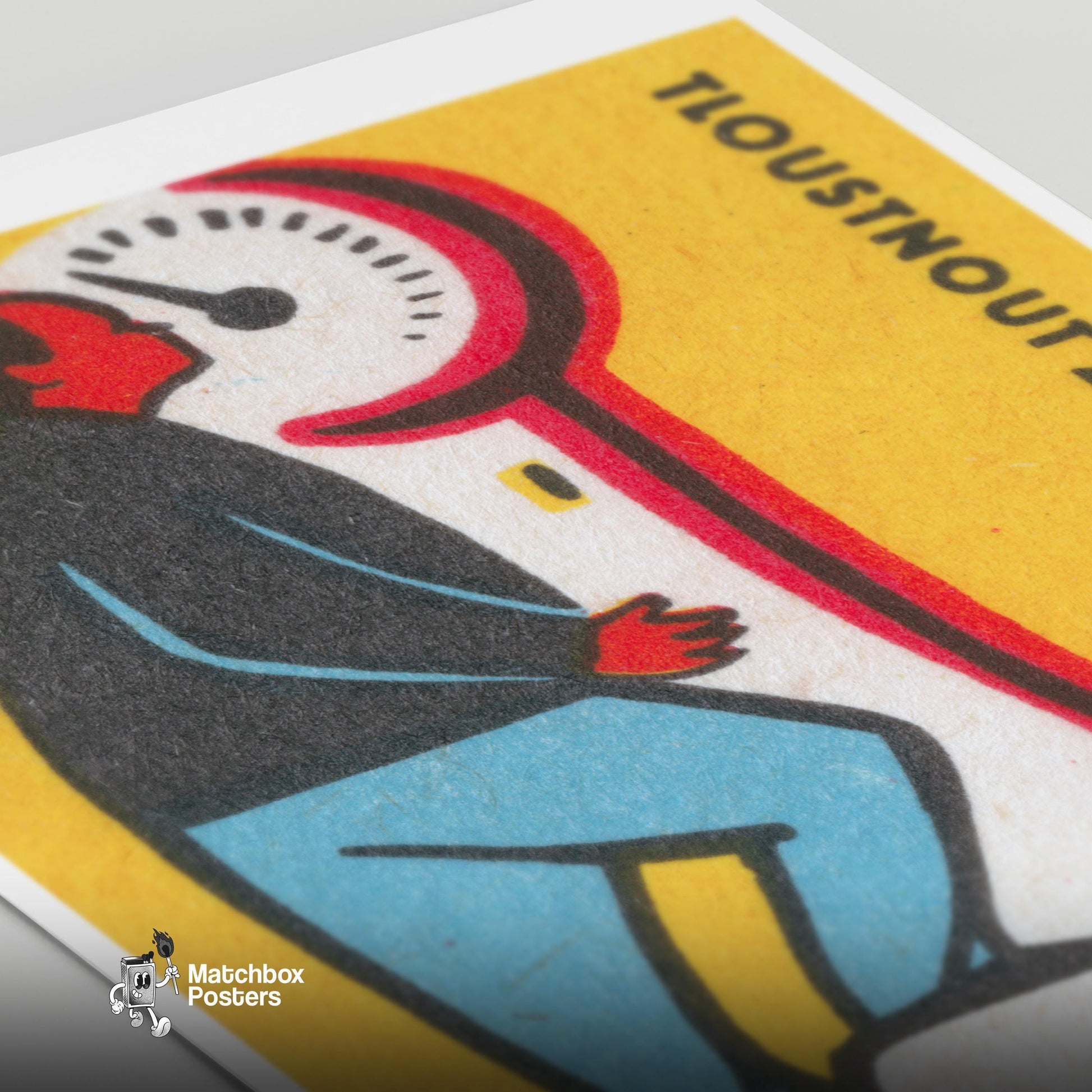 Man on Scale - vintage matchbox label print - close-up detail