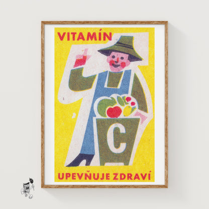 Smiling Farmer - vintage matchbox label print